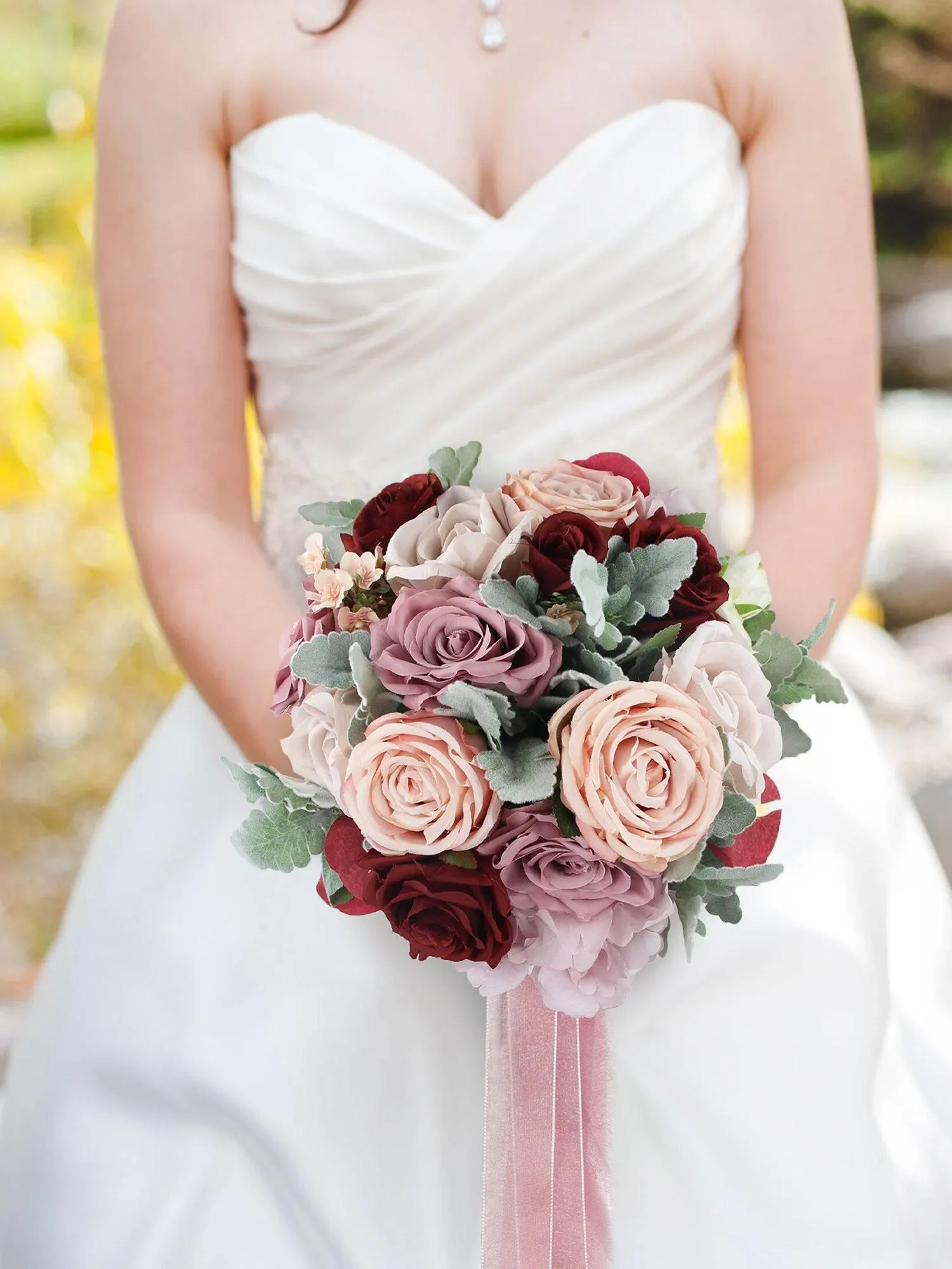 11 inch wide Dusty Rose Rounded Bridal Bouquet