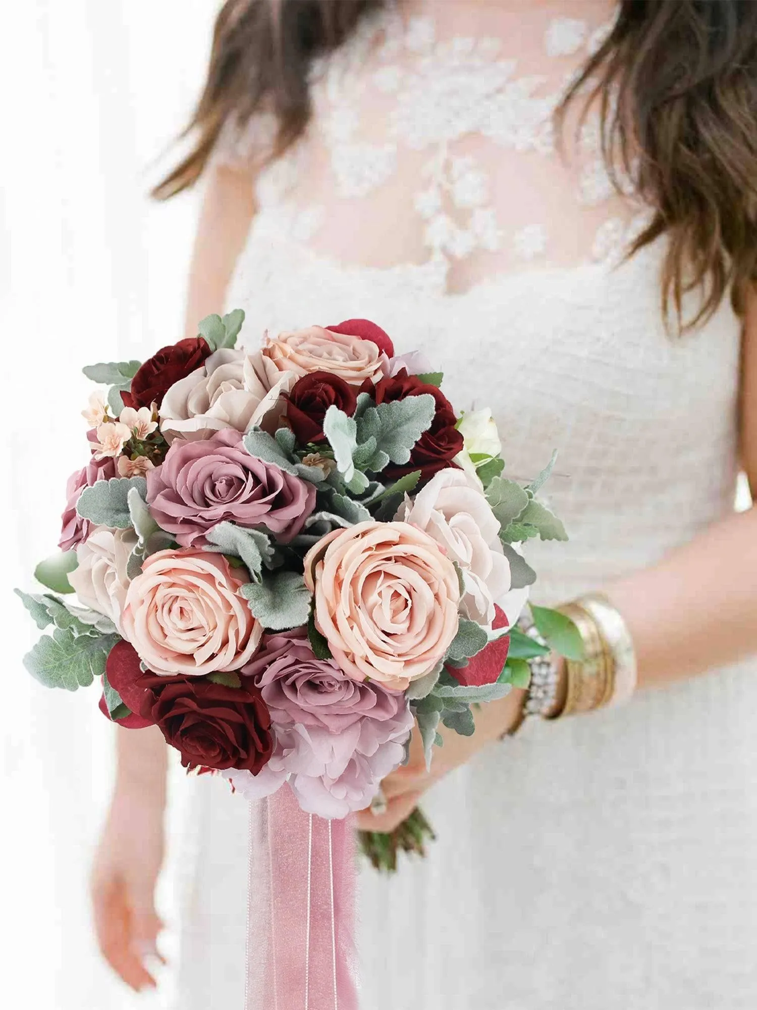 11 inch wide Dusty Rose Rounded Bridal Bouquet