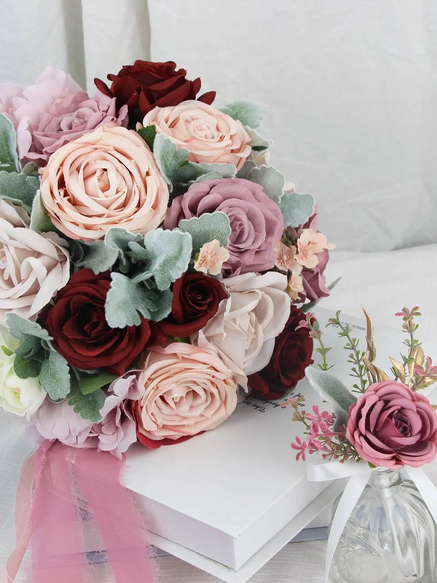 11 inch wide Dusty Rose Rounded Bridal Bouquet