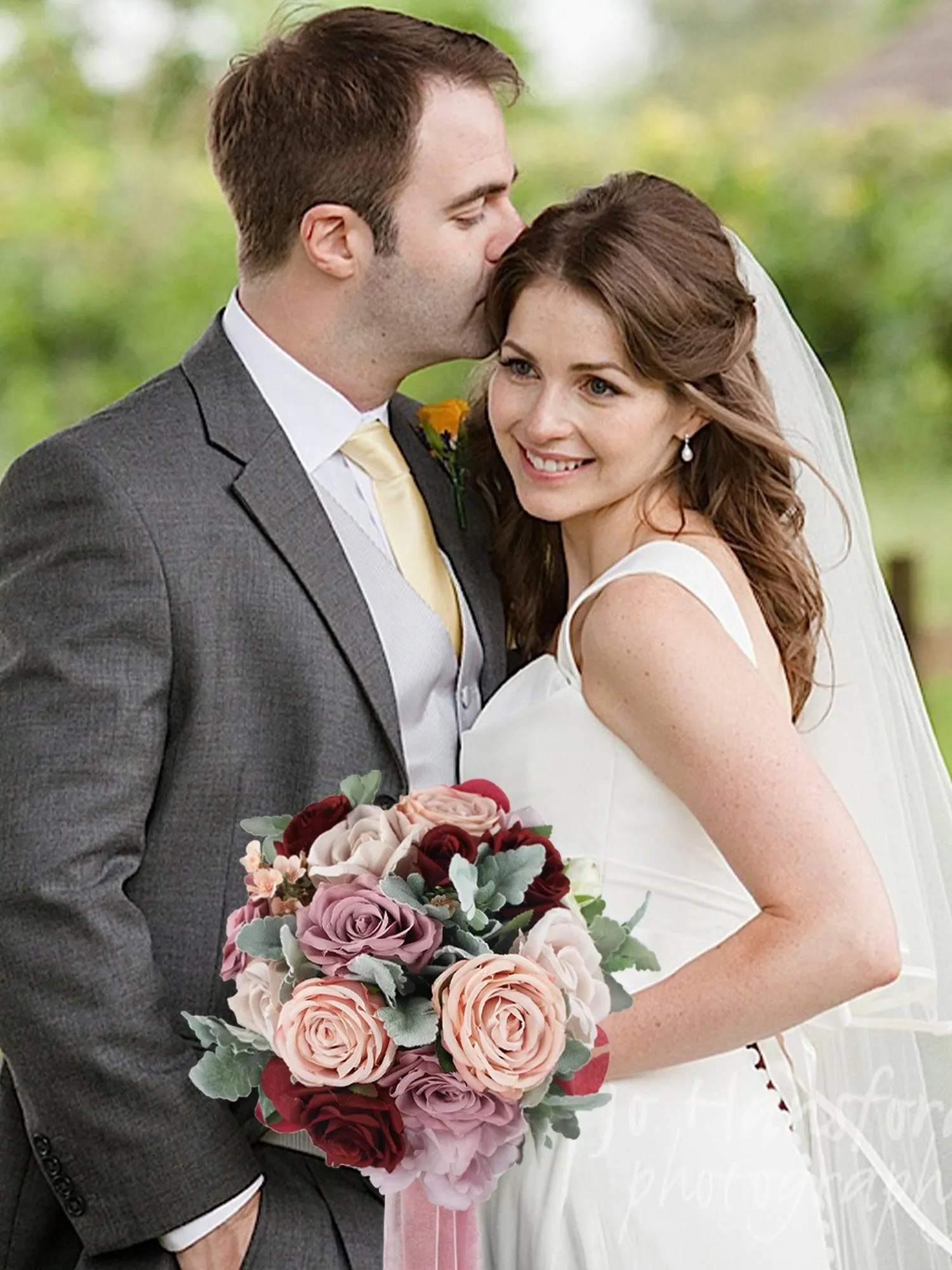 11 inch wide Dusty Rose Rounded Bridal Bouquet