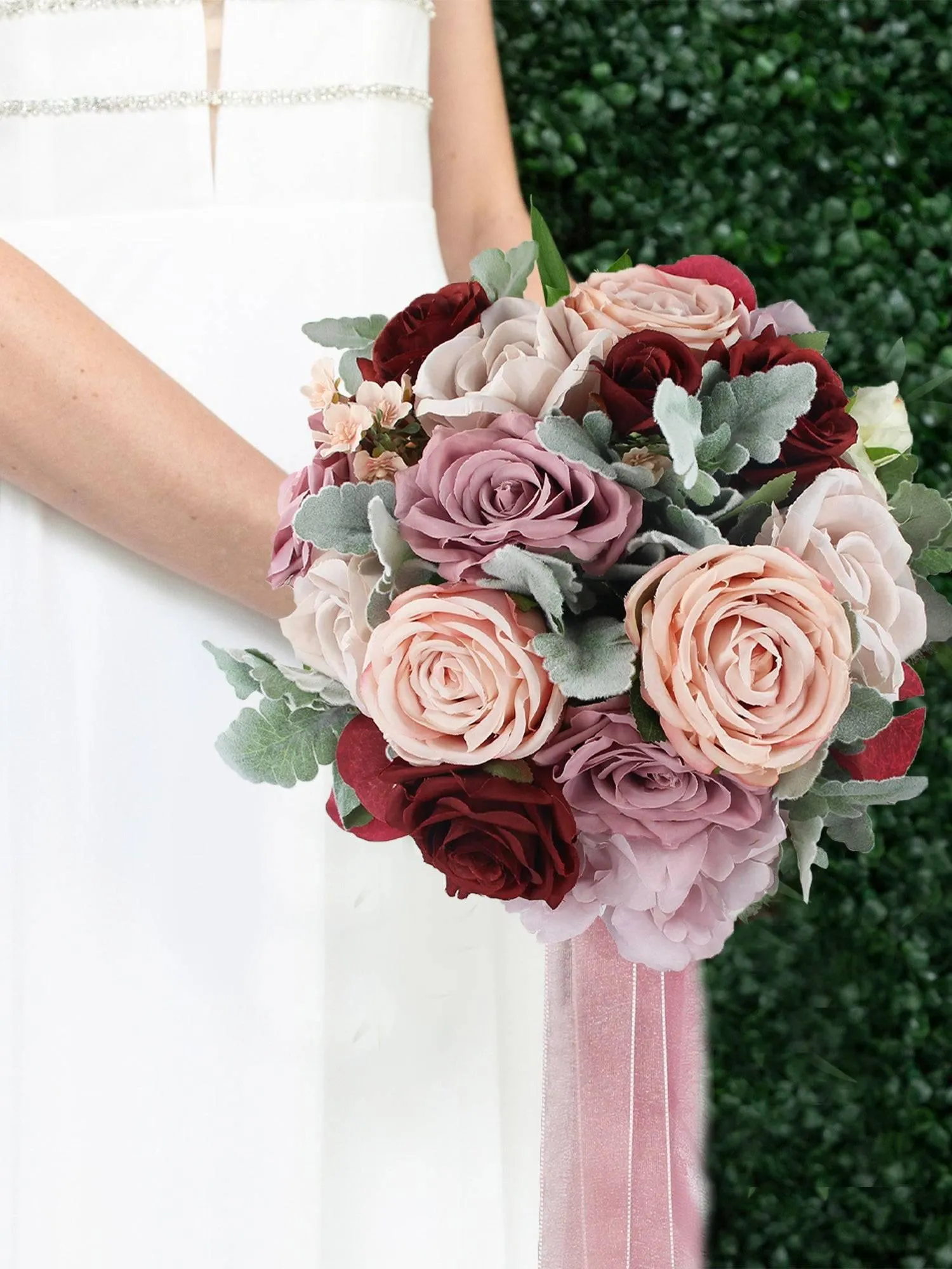 11 inch wide Dusty Rose Rounded Bridal Bouquet