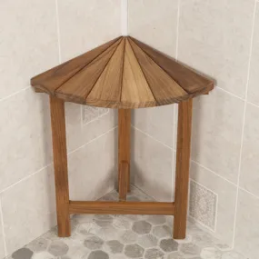 11" x 11.5" Burmese Teak Mini Corner Shower Bench with Fan Design Top