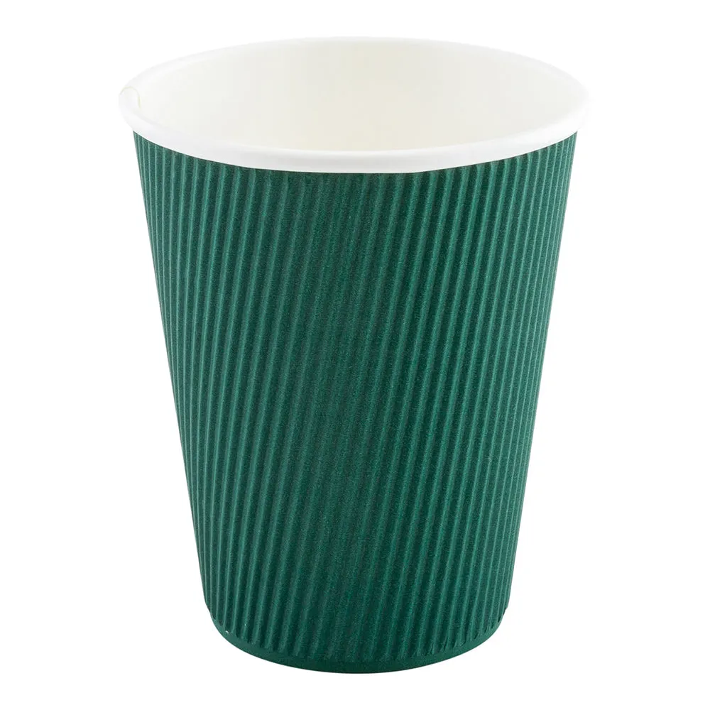 12 oz Forest Green Paper Coffee Cup - Ripple Wall - 3 1/2" x 3 1/2" x 4 1/4" - 500 count box