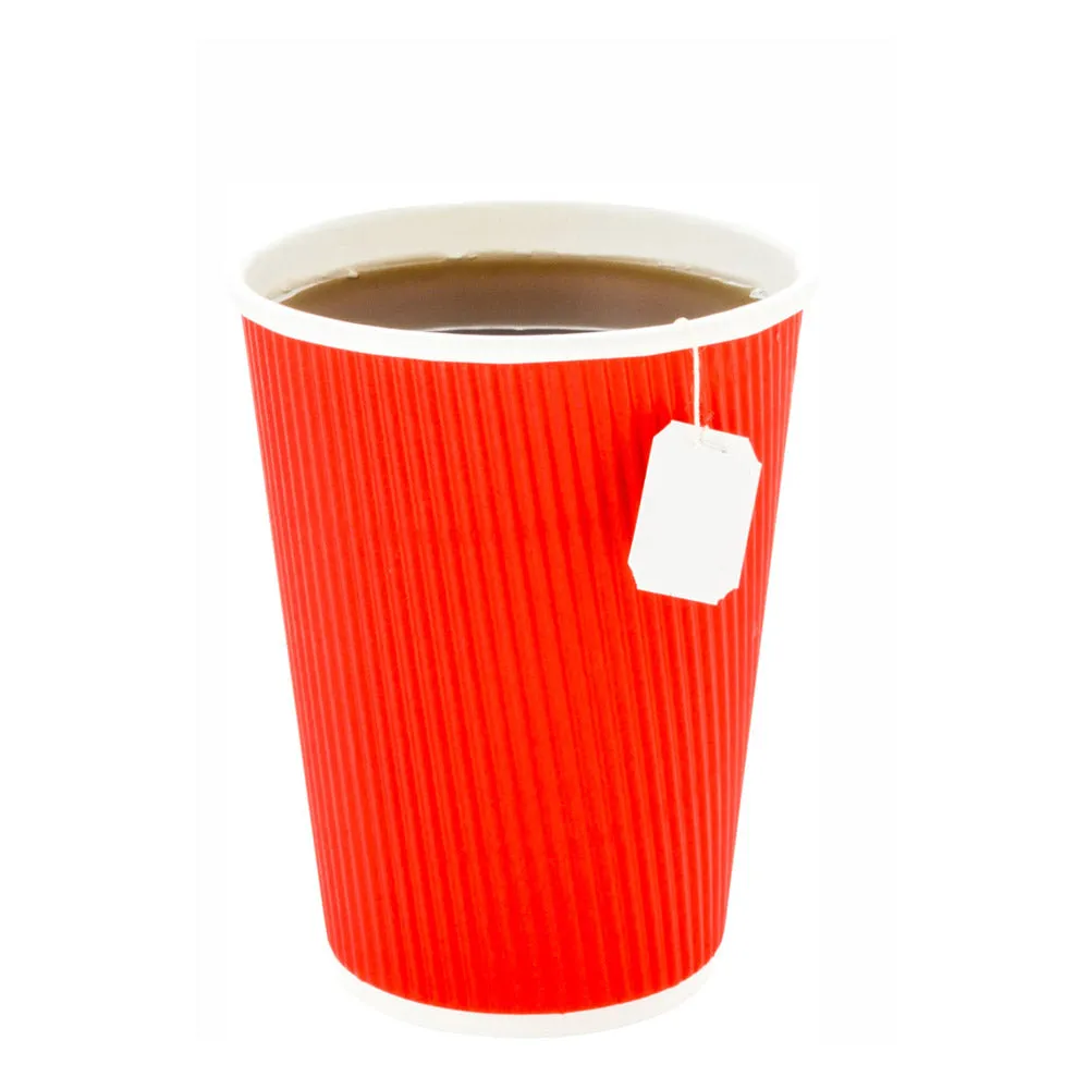 12 oz Red Paper Coffee Cup - Ripple Wall - 3 1/2" x 3 1/2" x 4 1/4" - 25 count box