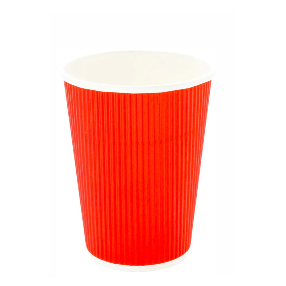 12 oz Red Paper Coffee Cup - Ripple Wall - 3 1/2" x 3 1/2" x 4 1/4" - 25 count box