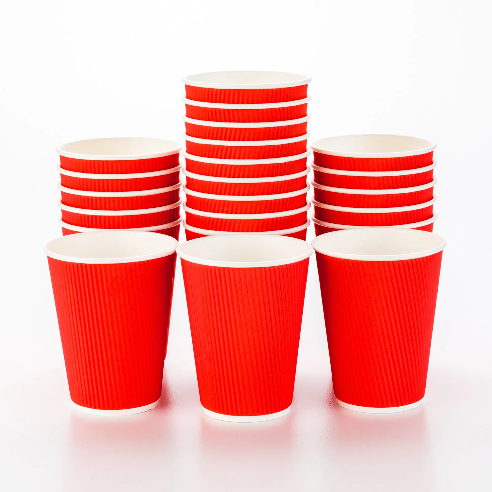 12 oz Red Paper Coffee Cup - Ripple Wall - 3 1/2" x 3 1/2" x 4 1/4" - 25 count box