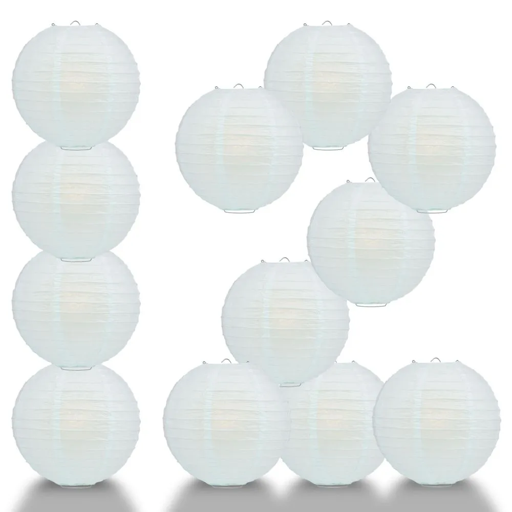 12 PACK | Arctic Spa Blue Even Ribbing Round Paper Lantern, Hanging Combo Set