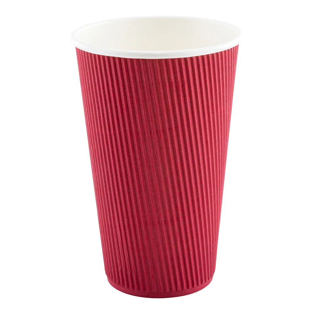 16 oz Crimson Paper Coffee Cup - Ripple Wall - 3 1/2" x 3 1/2" x 5 1/2" - 25 count box