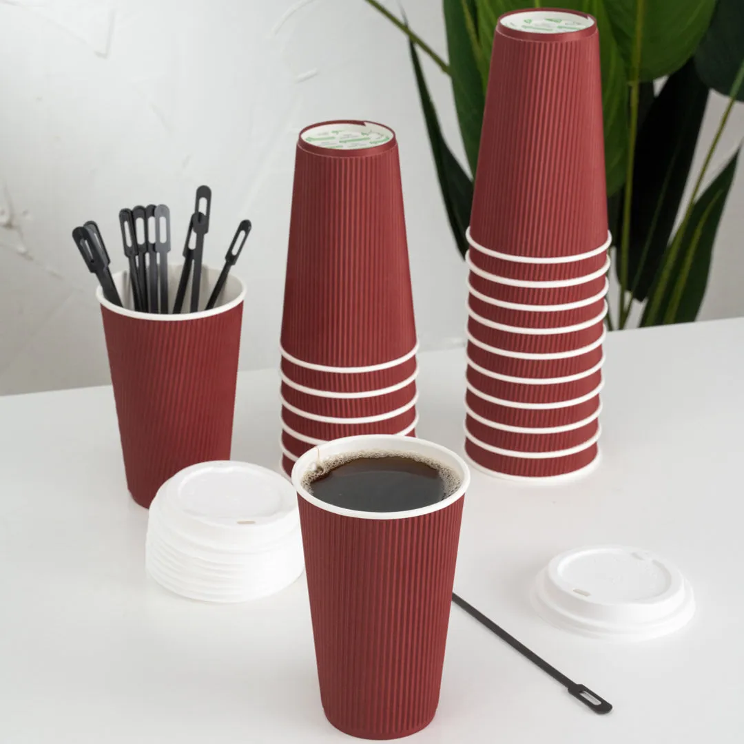 16 oz Crimson Paper Coffee Cup - Ripple Wall - 3 1/2" x 3 1/2" x 5 1/2" - 25 count box