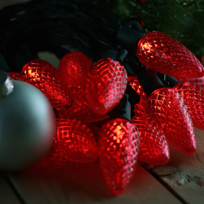 25-light C9 Red LED Christmas Lights, 8" Spacing Green Wire