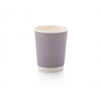 250ml Paper Coffee Cup Double Wall Charcoal with Black Sip Lid 10pack