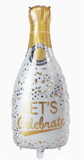 34" Wine Bottle, Lets Celebrate, Foil Balloons, Flat