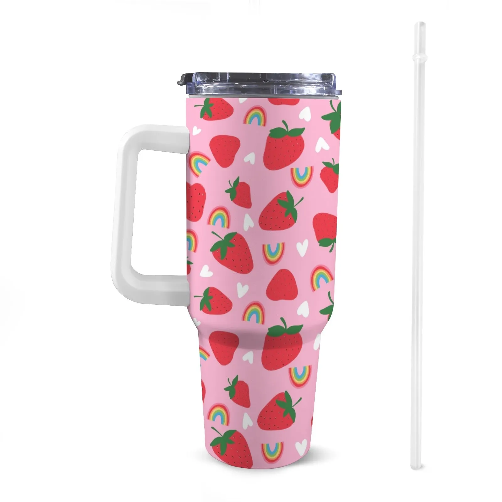 40oz Stainless Steel Insulated Travel Cup with Straw and Handle - Fun Patterns, Bold Colours