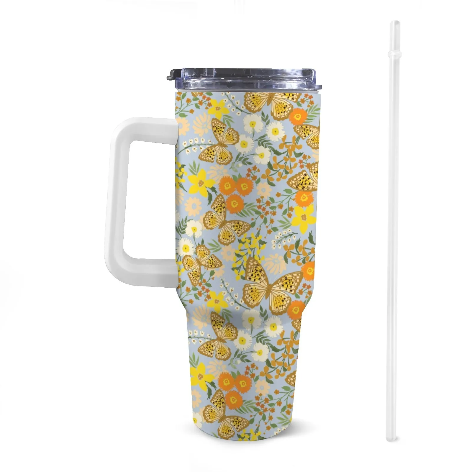 40oz Stainless Steel Insulated Travel Cup with Straw and Handle - Fun Patterns, Bold Colours