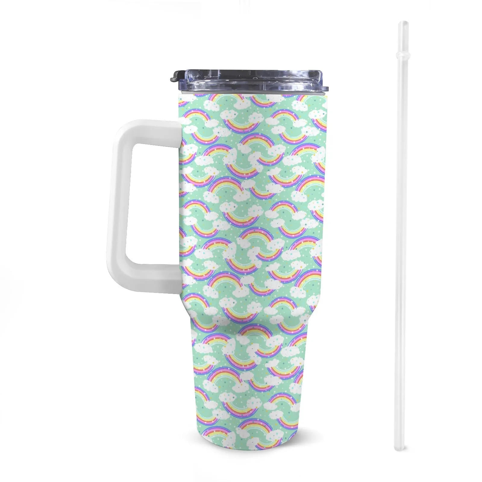 40oz Stainless Steel Insulated Travel Cup with Straw and Handle - Fun Patterns, Bold Colours