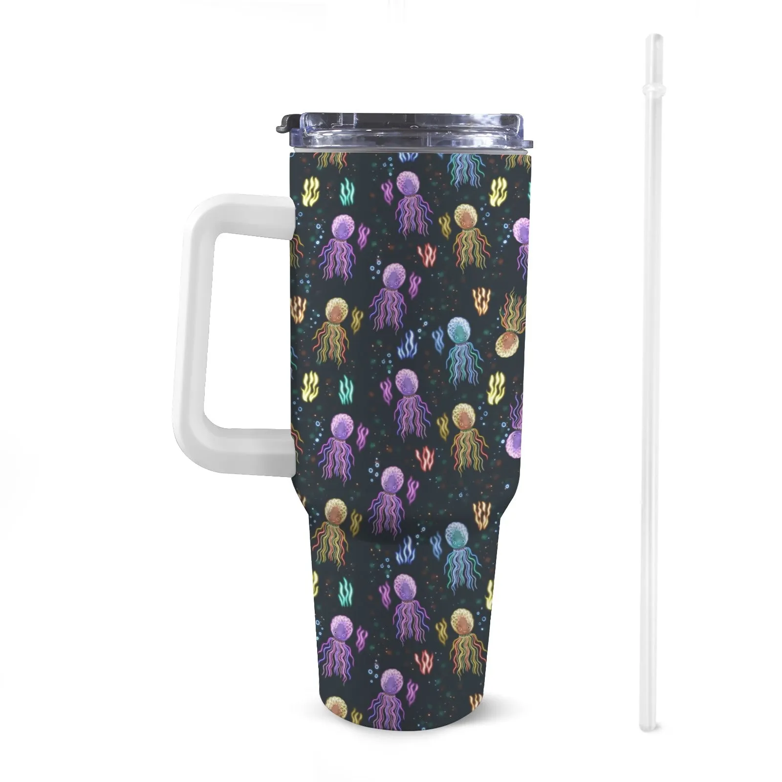 40oz Stainless Steel Insulated Travel Cup with Straw and Handle - Fun Patterns, Bold Colours