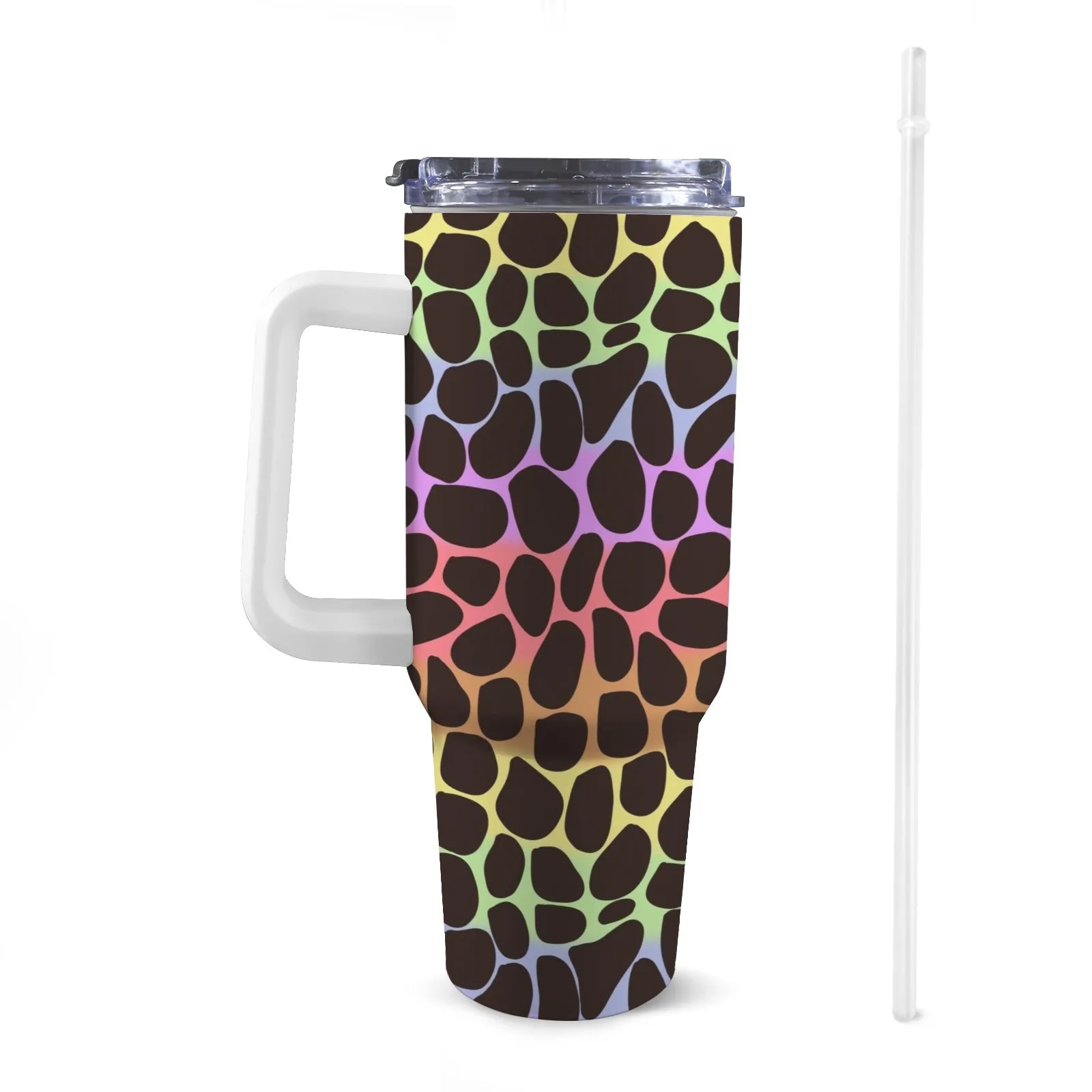 40oz Stainless Steel Insulated Travel Cup with Straw and Handle - Fun Patterns, Bold Colours