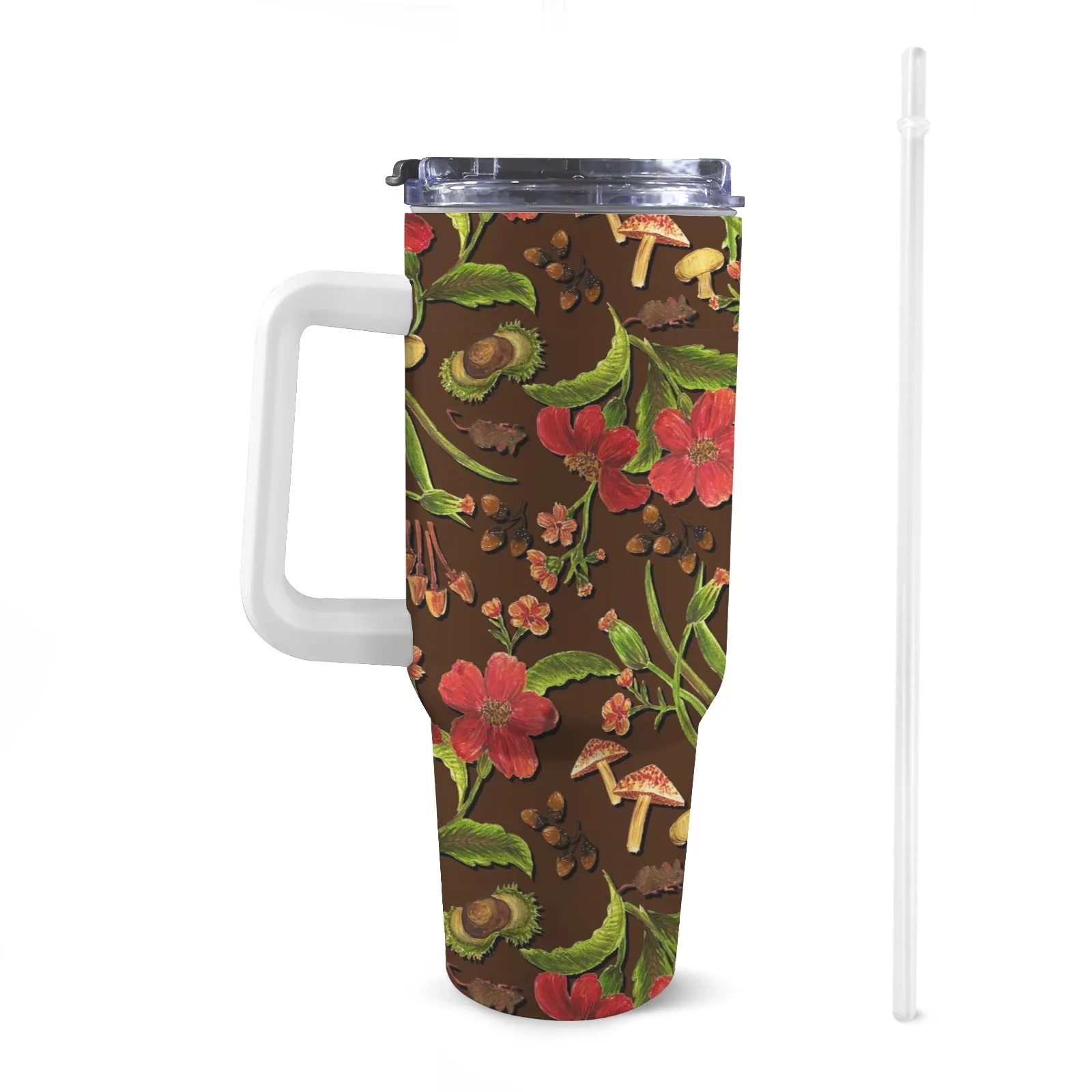 40oz Stainless Steel Insulated Travel Cup with Straw and Handle - Fun Patterns, Bold Colours