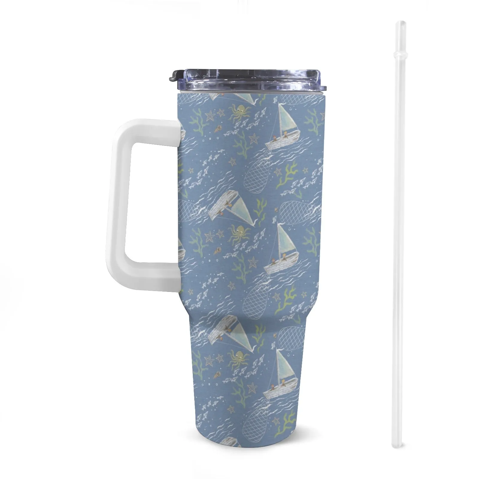 40oz Stainless Steel Insulated Travel Cup with Straw and Handle - Fun Patterns, Bold Colours