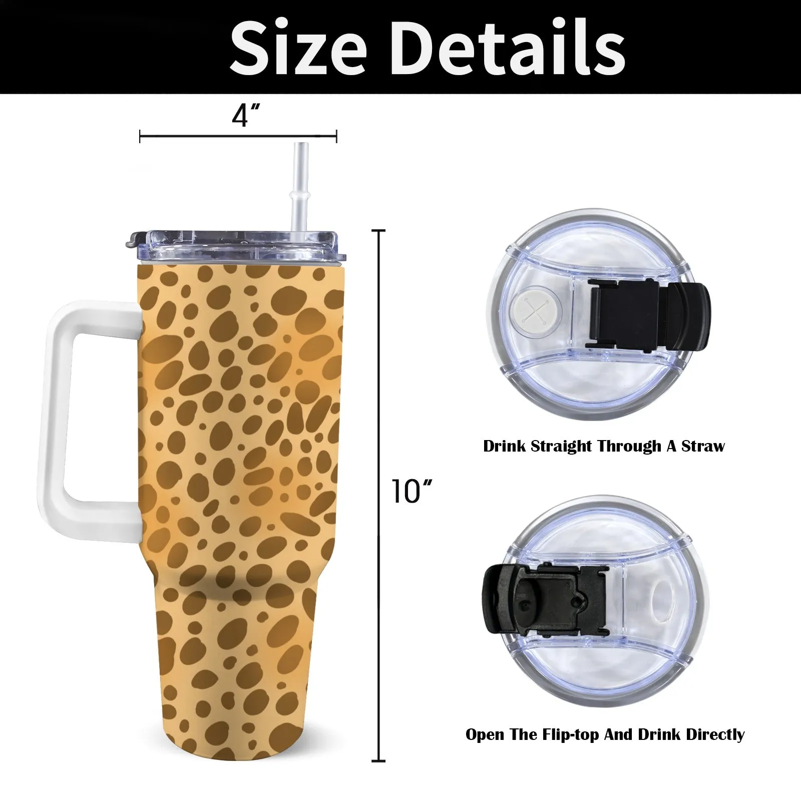 40oz Stainless Steel Insulated Travel Cup with Straw and Handle - Fun Patterns, Bold Colours