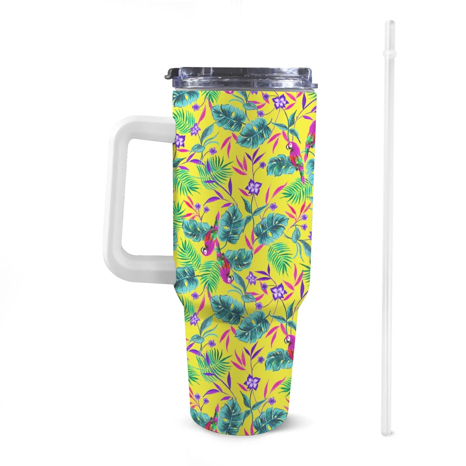 40oz Stainless Steel Insulated Travel Cup with Straw and Handle - Fun Patterns, Bold Colours