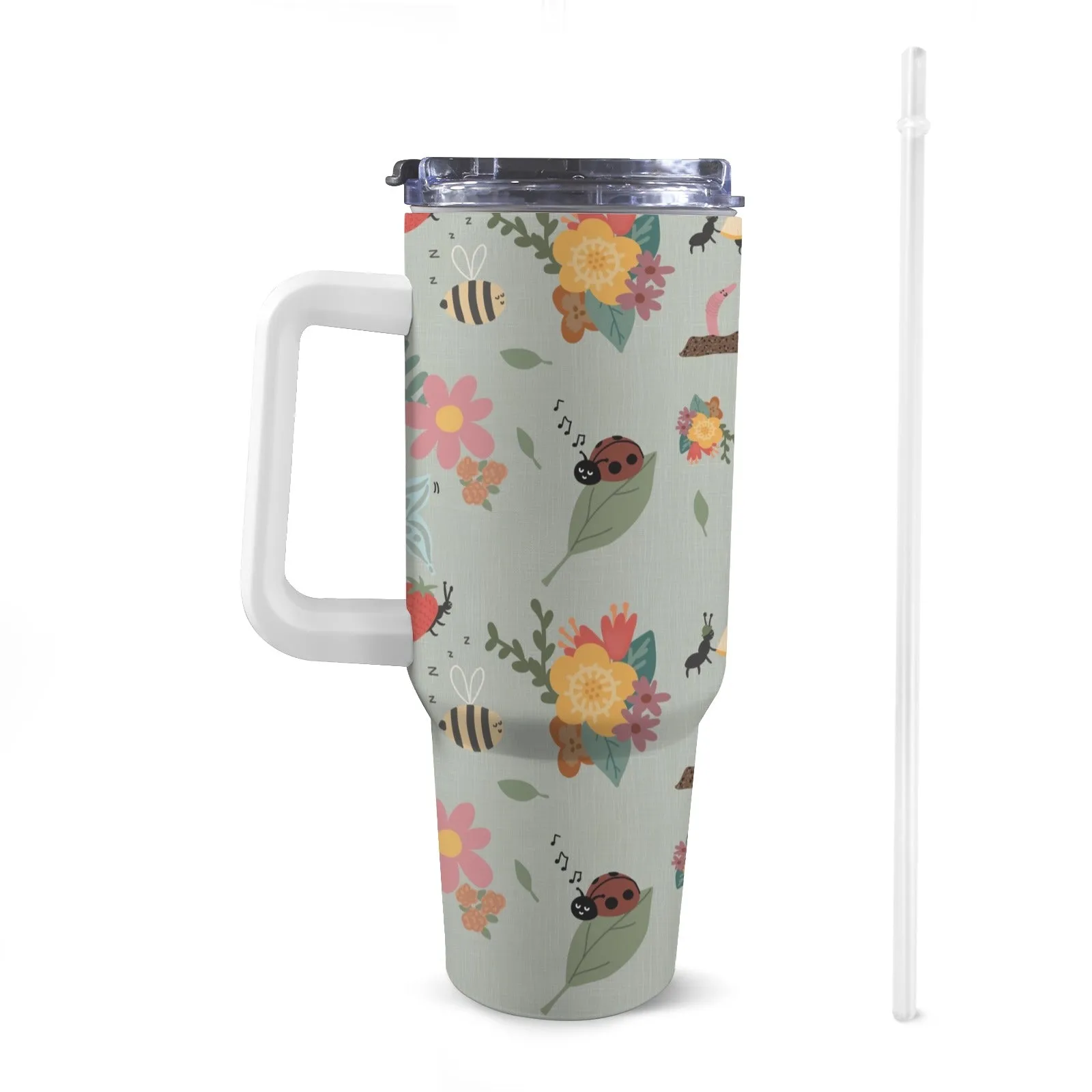 40oz Stainless Steel Insulated Travel Cup with Straw and Handle - Fun Patterns, Bold Colours