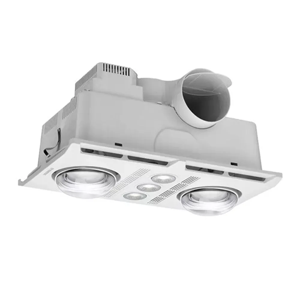 460m³/h Martec Lighting Profile Plus 3-in-1 Bathroom Exhaust Fan w/ Heater and 2x LED Light in White and Silver