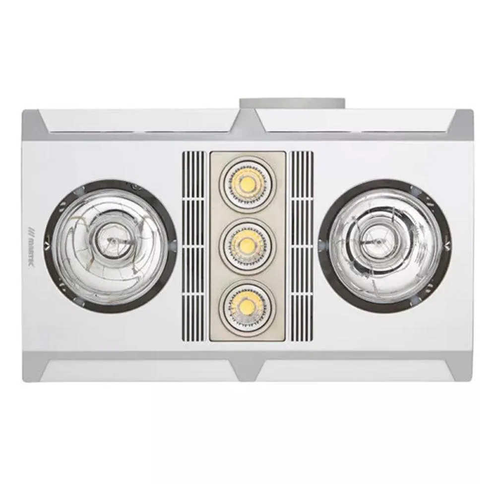 460m³/h Martec Lighting Profile Plus 3-in-1 Bathroom Exhaust Fan w/ Heater and 2x LED Light in White and Silver