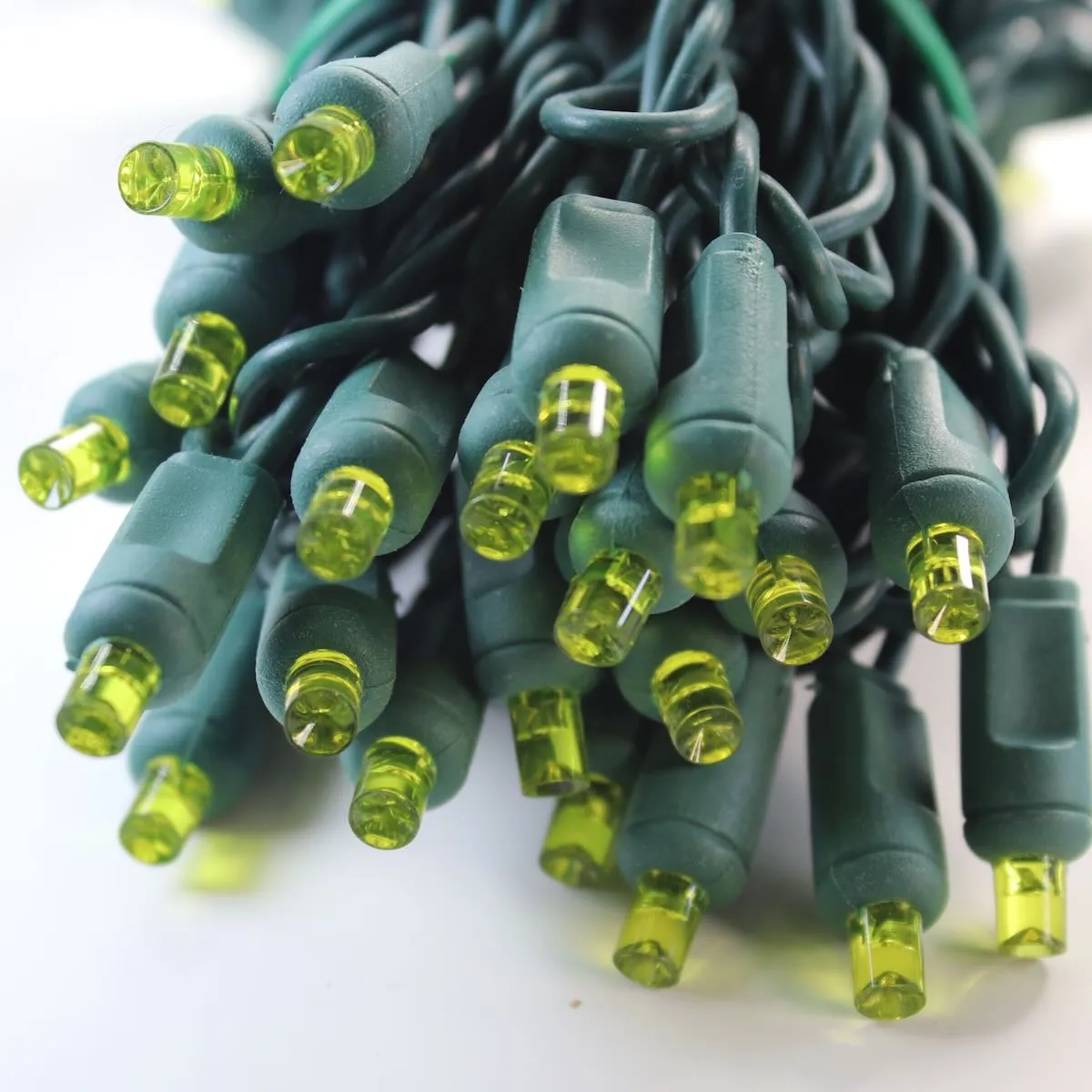 50-light  5mm Yellow LED Christmas Lights, 4" Spacing Green Wire