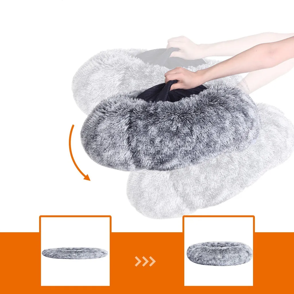 50cm Plush Grey Dog Bed, Anti-Slip, Washable Cover - FEANDREA