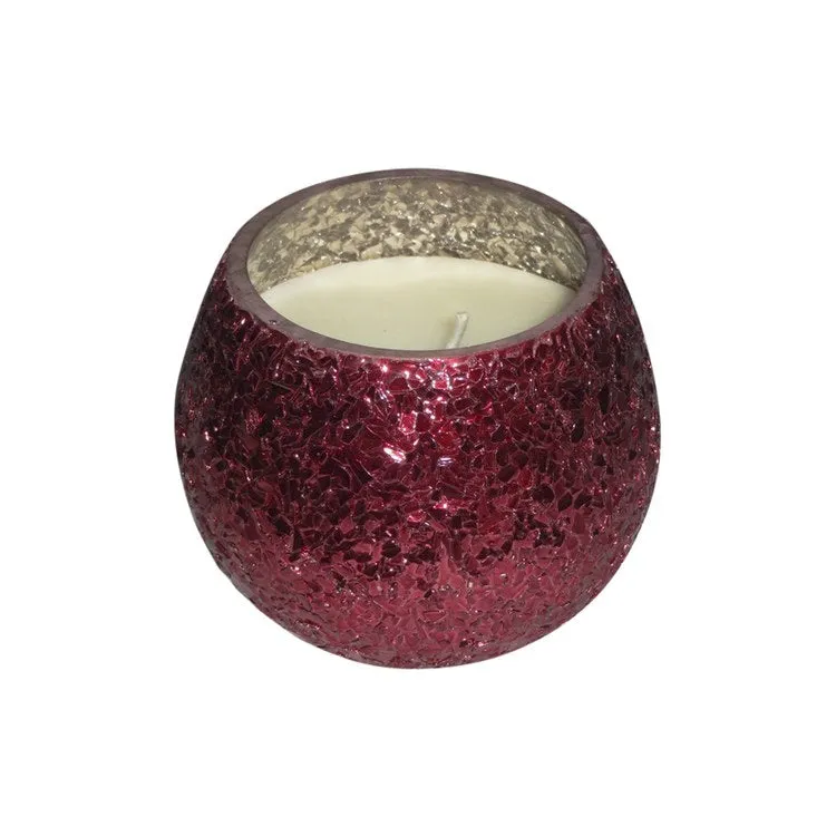 5" Crackled Glass Candle Holder with 17 oz Candle - Red