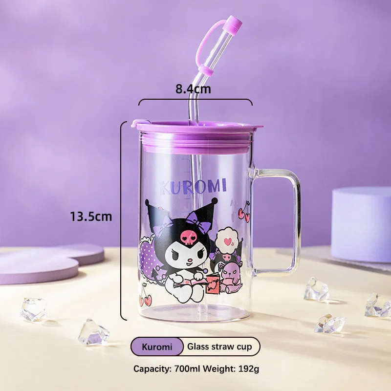 700ml Glass Straw Lid Glass Cup