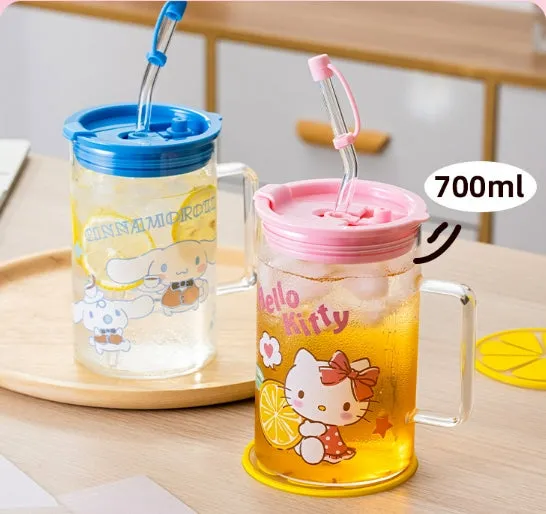 700ml Glass Straw Lid Glass Cup