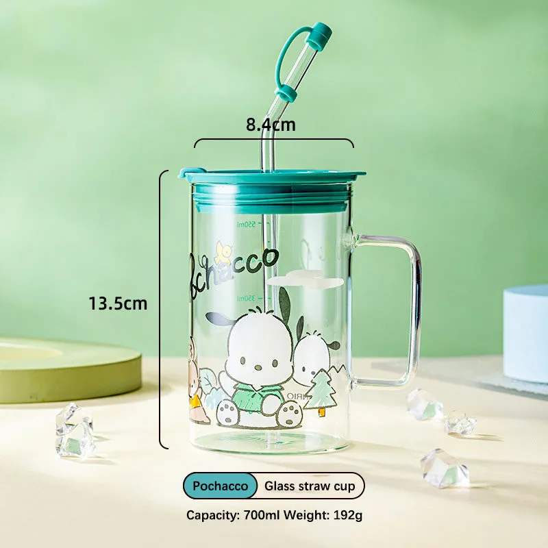 700ml Glass Straw Lid Glass Cup