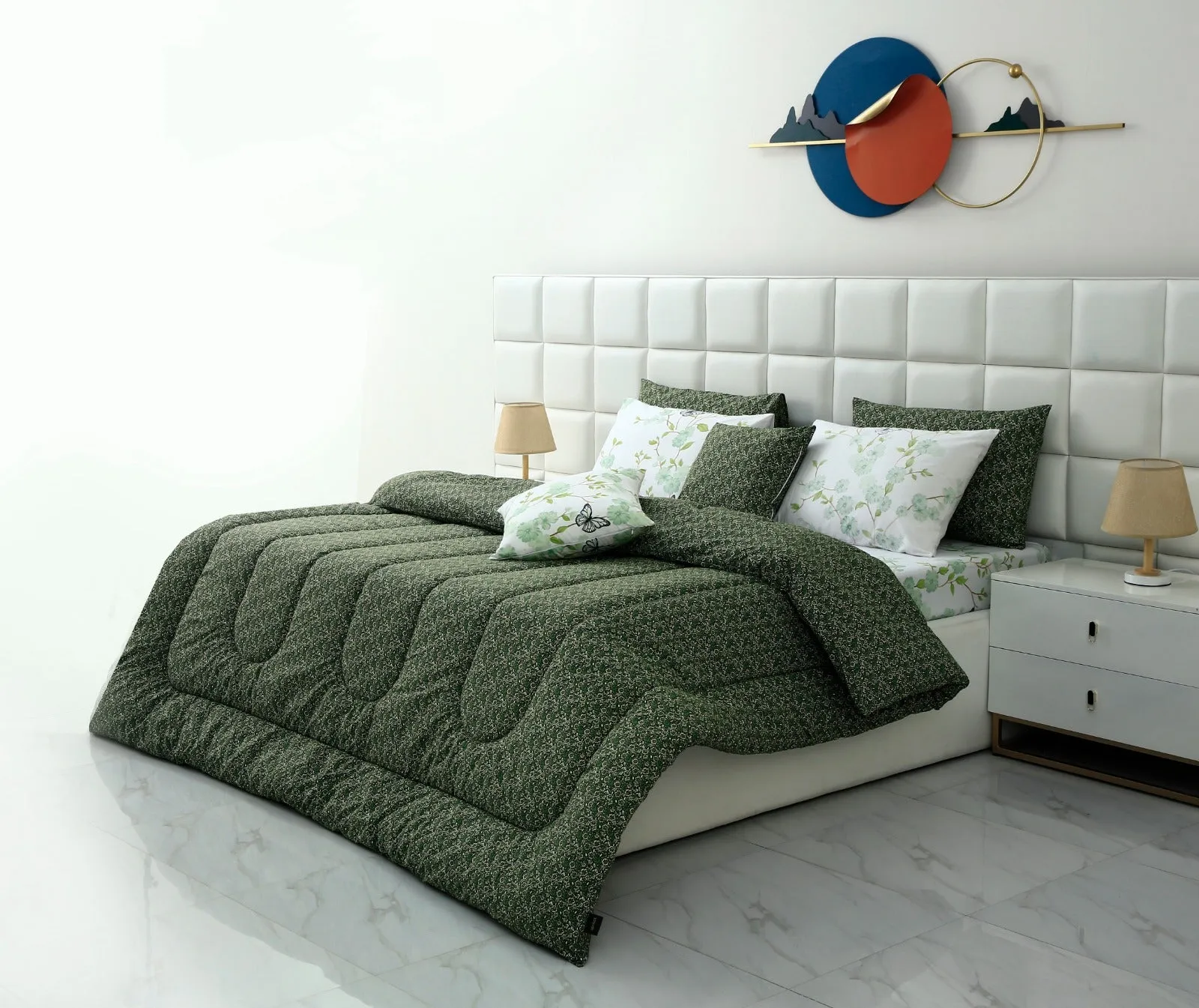 8 PCs Winter Comforter Set-Emerald Flowers