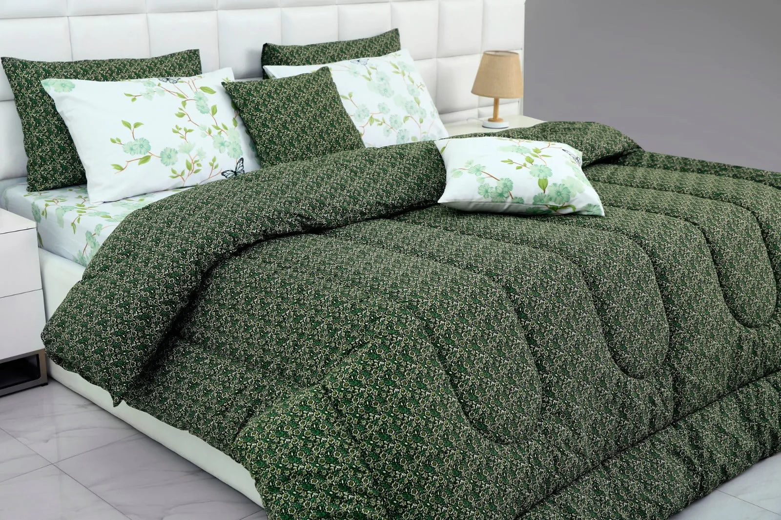 8 PCs Winter Comforter Set-Emerald Flowers