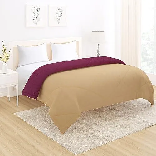 AC Comforter and Bedding Set for Double Bed, Natural Beige & Plum