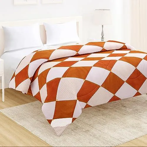 AC Comforter and Bedding Set for Double Bed, Rhombus Brick Red