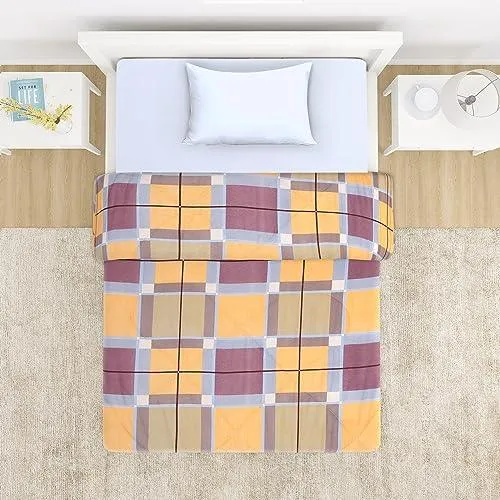 AC Comforter and Bedding Set for Single Bed, Apricot Orange Checks