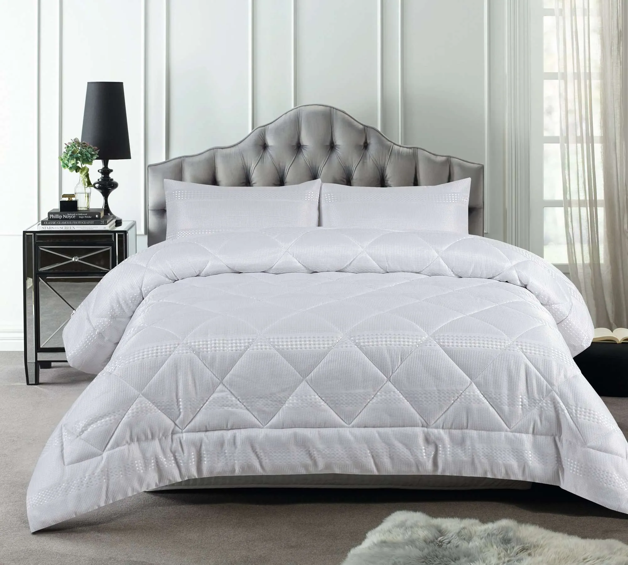 Accessorize White Waffle Stripe 3 Piece Jacquard Comforter Set