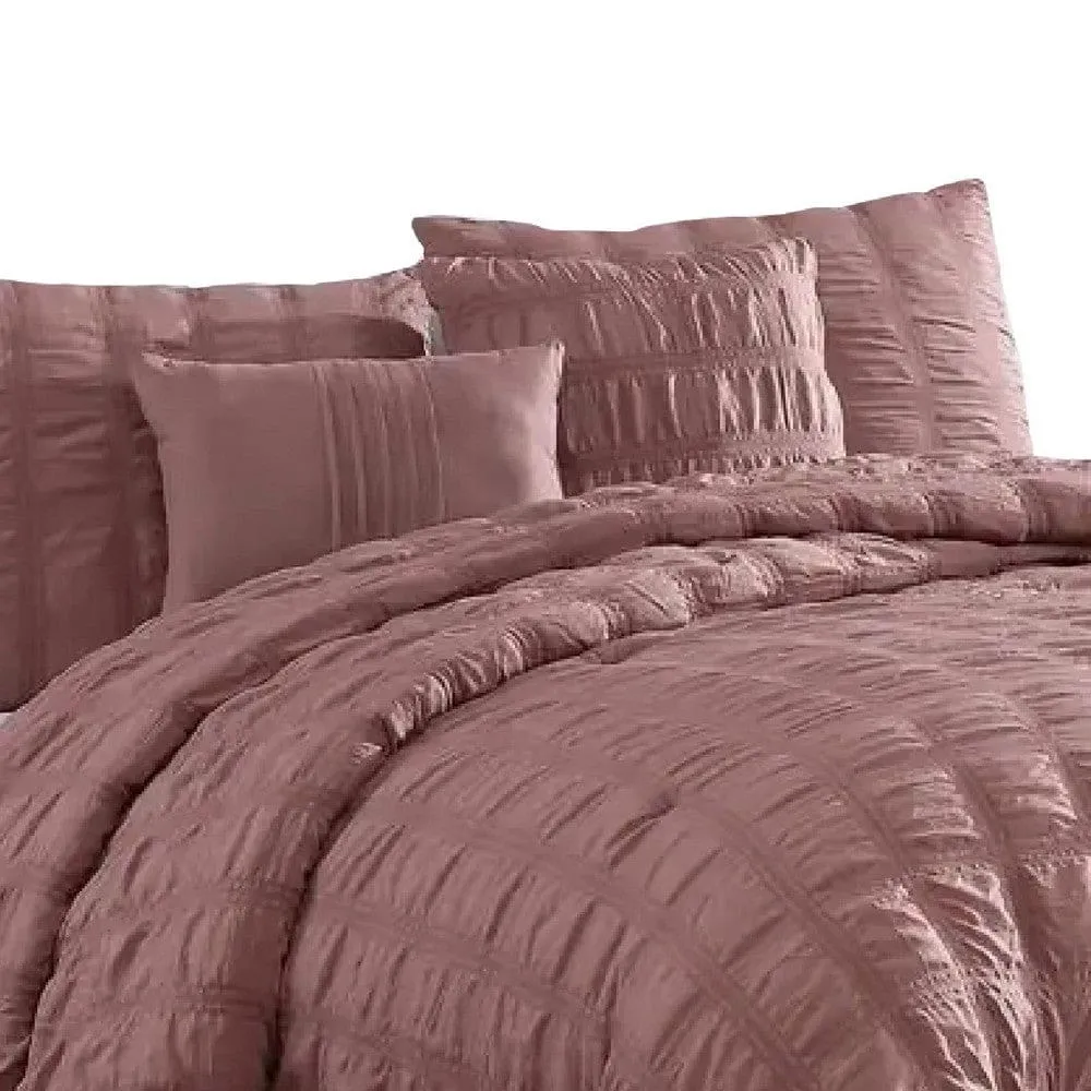 Alice 5 Piece Queen Comforter Set, Textured, Rose Pink By Casagear Home