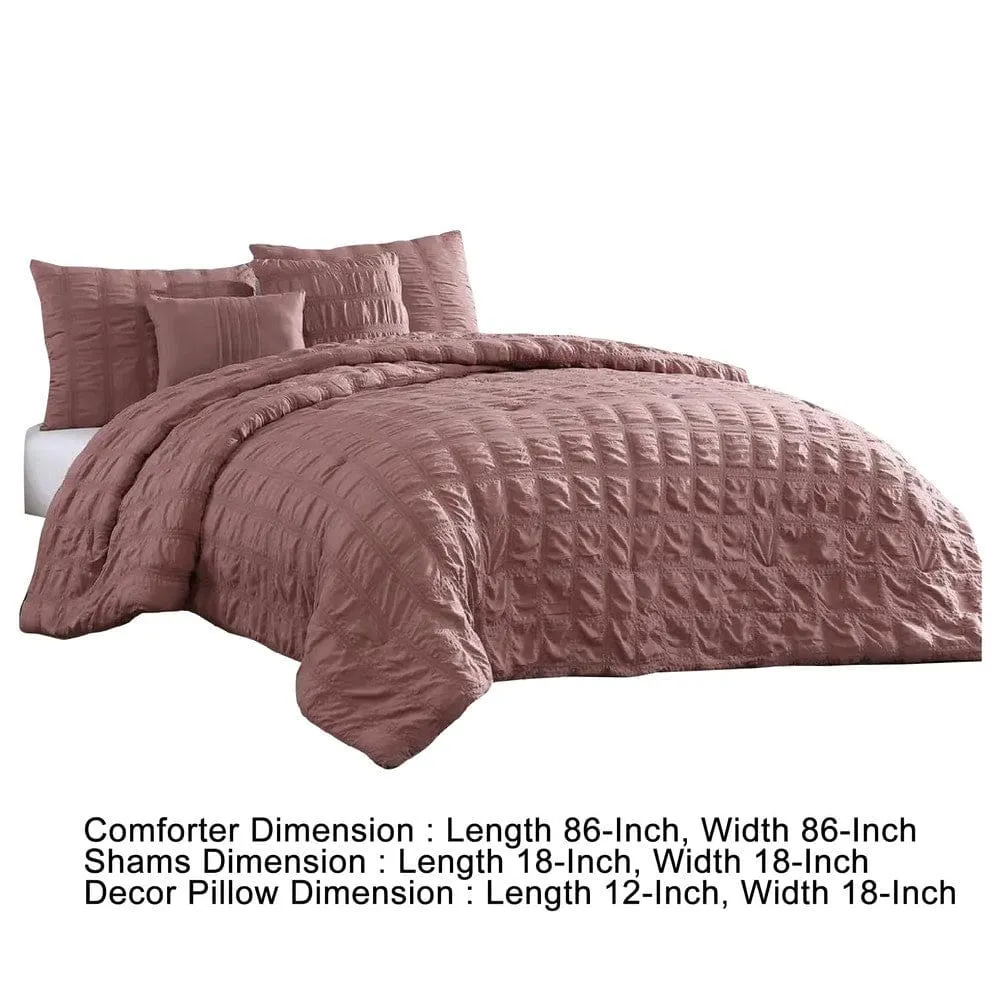 Alice 5 Piece Queen Comforter Set, Textured, Rose Pink By Casagear Home