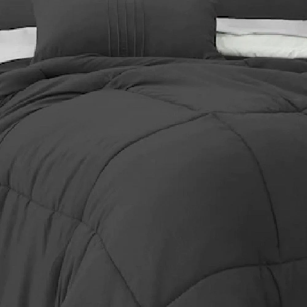 Alice 8 Piece Full Comforter Set, Soft Dark Gray By Casagear Home