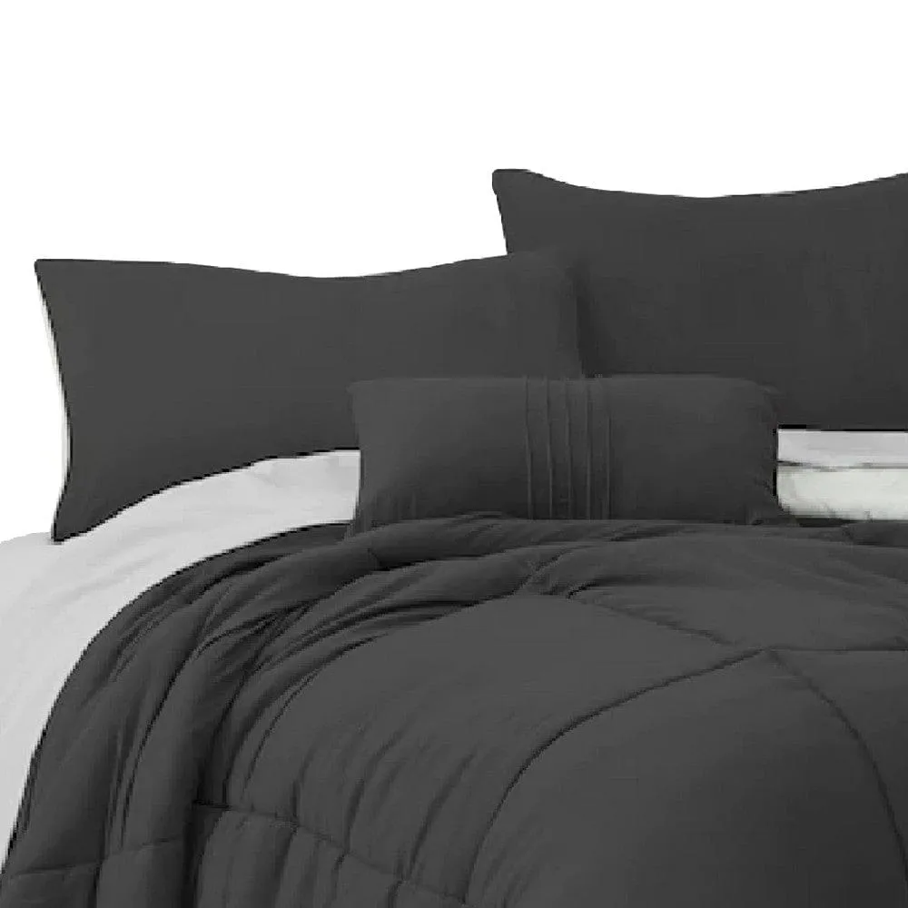 Alice 8 Piece Full Comforter Set, Soft Dark Gray By Casagear Home