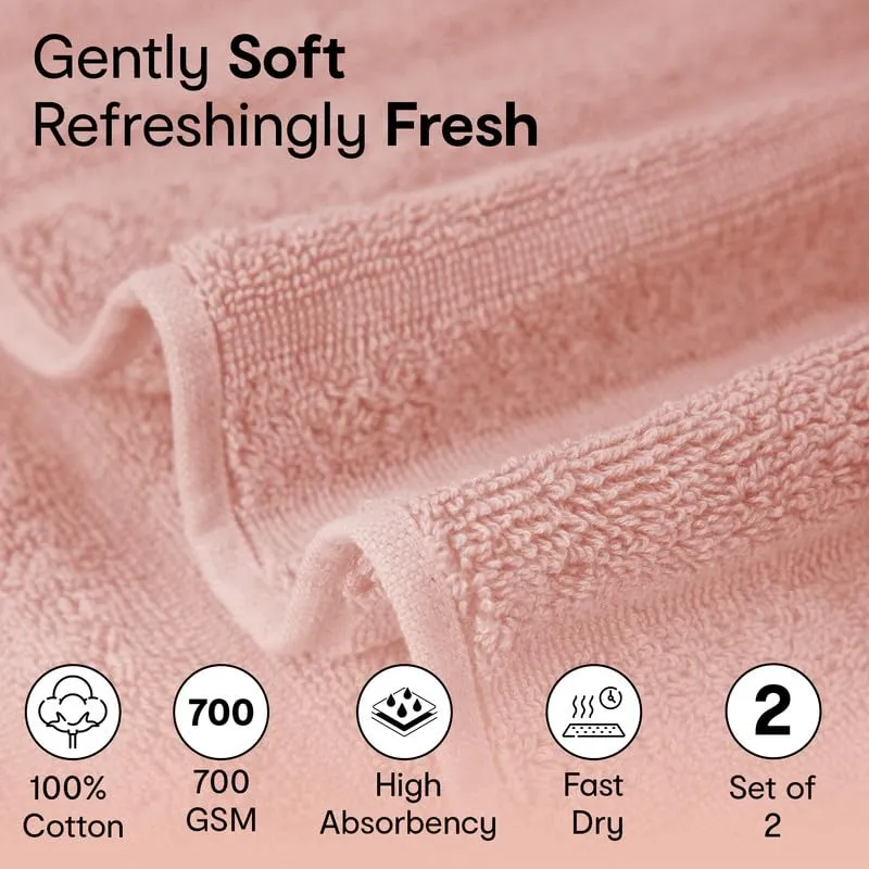 Anko Australia 100% Cotton 700 GSM Large Ribbed Bath Towel | Set of 2 | Super-Soft, Absorbent, Quick-Drying | Pink Towel for Men, Women & Kids | 135x68 cm |Travel, Gym, Spa Towel