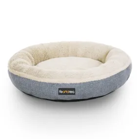 Anti-Slip Grey Round Dog Sofa Bed, 55cm, Plush, Memory Foam, FEANDREA