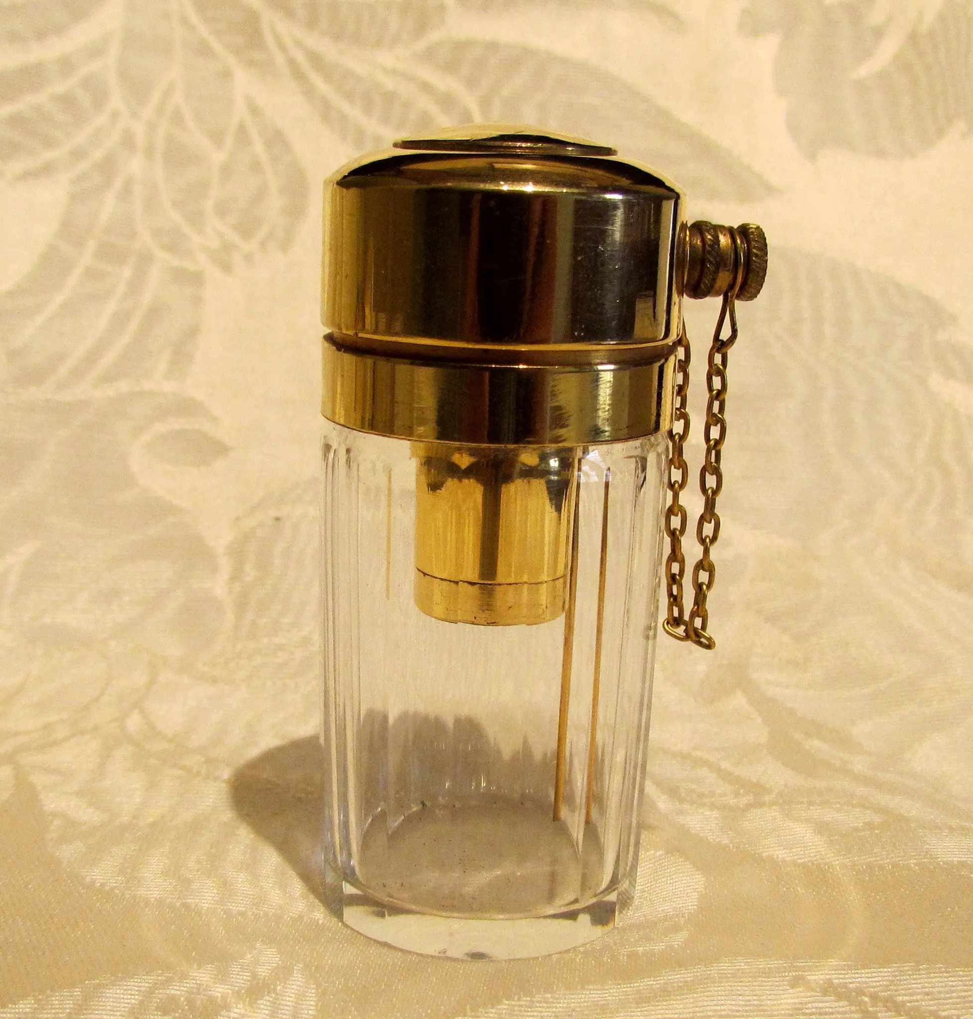 Antique Perfume Bottle 1900s Atomizer Glass Bottle Gold Plated