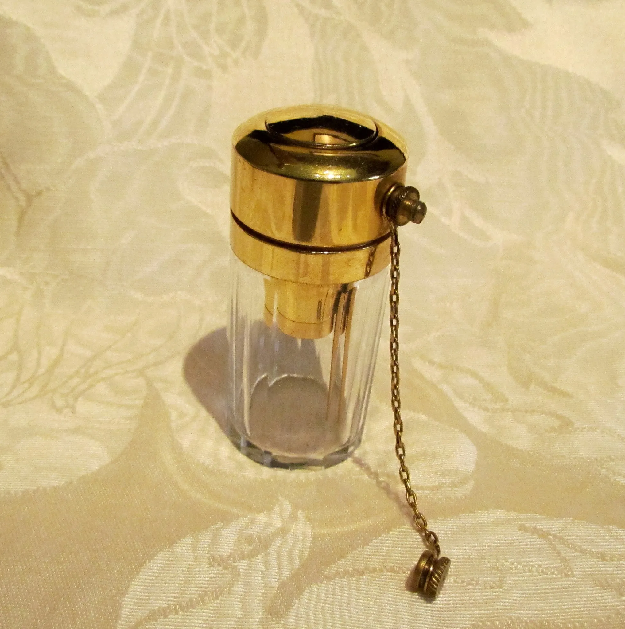 Antique Perfume Bottle 1900s Atomizer Glass Bottle Gold Plated