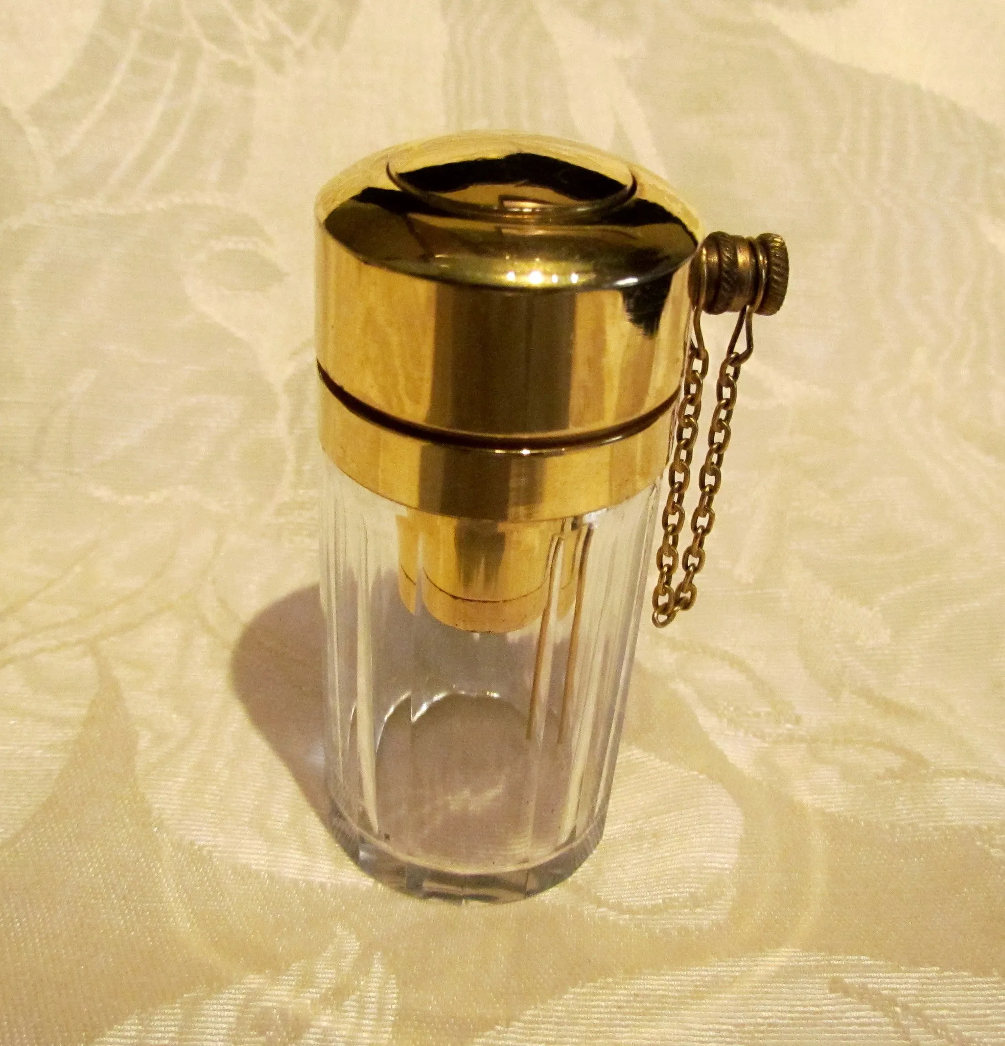 Antique Perfume Bottle 1900s Atomizer Glass Bottle Gold Plated