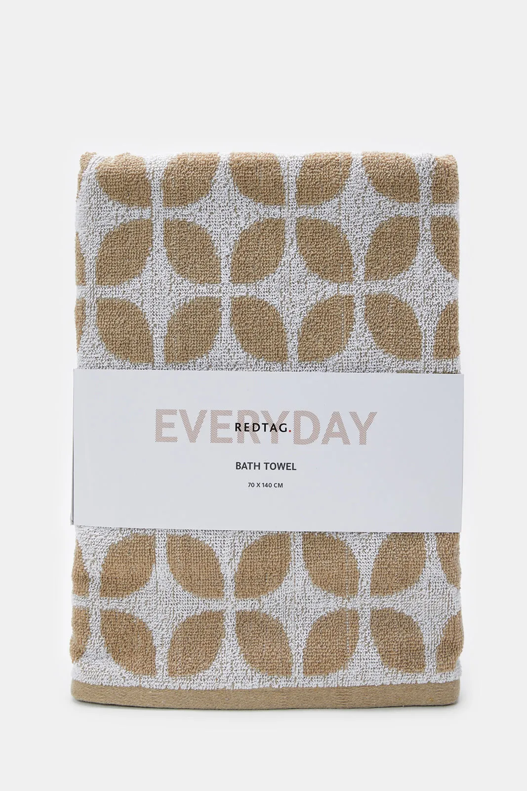 Beige And White Printed Bath Towel